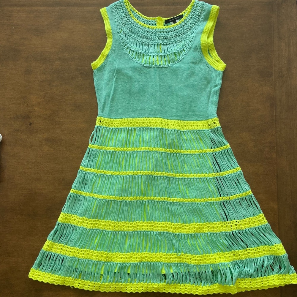 Nanette Lepore Crochet Dress Class Flirt festival tropical Teal Yellow Sz Small